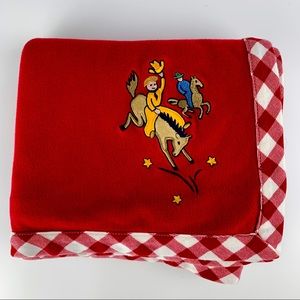 Gymboree Baby Kids Red Cowboy Horse Ranch Rodeo Blanket 100% Cotton 36” x 30”